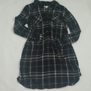 Plaid flannel shirtdress Merona black white size L